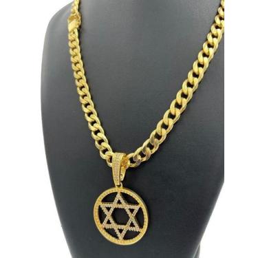 Imagem de Cordão Pitbull 10Mm + Pingente Estrela Davi - Banhado A Ouro - Tojoia1