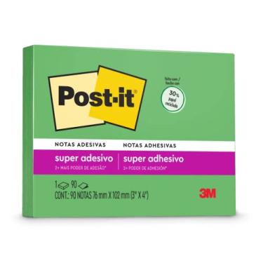 Imagem de Post-it, 3M, Bloco de Notas Adesivas, Verde Sorte, 76 mm x 102 mm, 90 folhas
