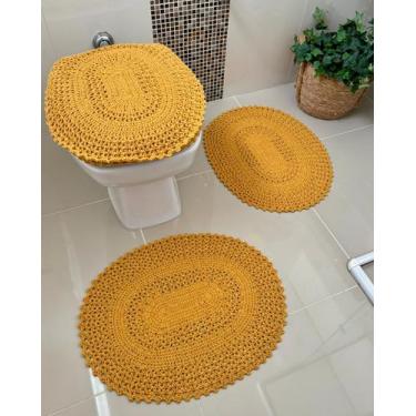 Imagem de Jogo De Banheiro Em Crochê 3 Peças Vezinho Liso Artesanal - Croché Mar