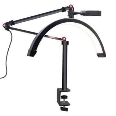 Imagem de Luminária Mesa Led Arco Estética Nail Com Suporte P/Celular - Aj Som A