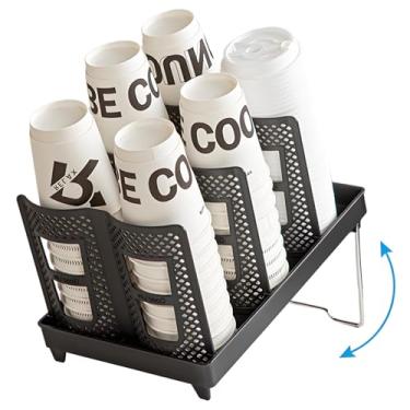 Imagem de Suporte de copo dobrável com suporte ajustável | Organizador inclinado de 3/6 níveis para copos e tampas de 142 a 623 g, economiza espaço para estação de café, casa, escritório, bar, restaurante