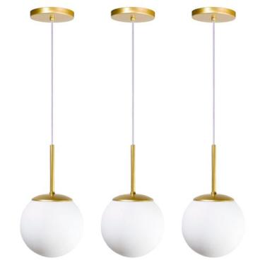 Imagem de Kit 3 Pendente Jabuticaba Dourado Globo Vidro + Led Quente - Iluminar 