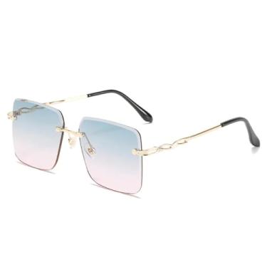 Imagem de Óculos de sol de metal sem aro da moda, feminino, masculino, vintage, tendência, óculos de grau, viagem, fotografia de rua, óculos de sol UV400 (dourado, verde, rosa)