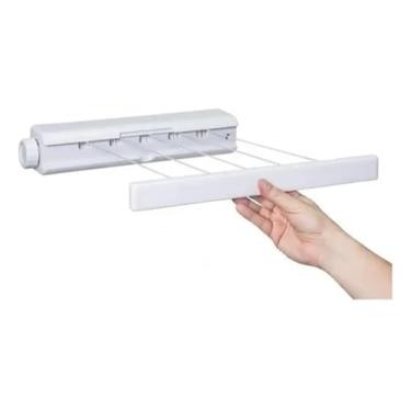 Imagem de Varal Retratil de Parede 6 Ganchos 5 Cordas Ajustavel Extensivel Secador de Roupa Lavanderia Casa Apartamento Organizaçao