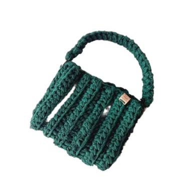 Imagem de Bolsa de Crochê Artesanal em Verde Esmeralda, Alça Superior, Tecido Trançado
