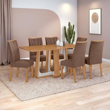 Imagem de Conjunto Sala De Jantar Mesa Easy Pop 170x90cm Tampo Mdf Com 6 Cadeiras Confort Couro Morano Avelã Amêndoa/off White