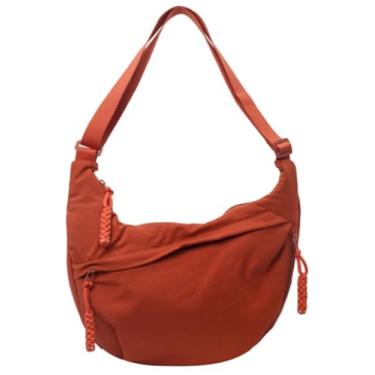 Imagem de Bolsa tiracolo de veludo cotelê de nylon trançado com vários bolsos crescente feminina e masculina bolsa de ombro, A - laranja