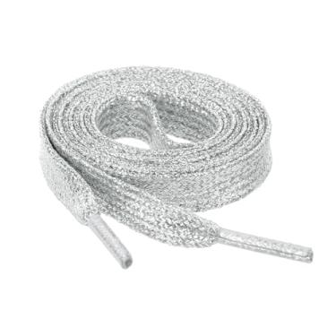 Imagem de Allegra K Glitter Brilhante Metálico Brilhante Brilhante Cintilante Sapatilha Sapatilha Cadarço Cadarço Cordões, Prata, 130cm/51.18"