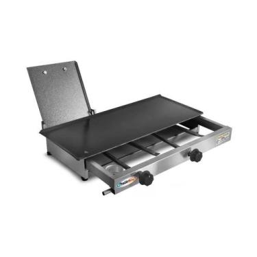 Imagem de Chapa De Lanche Hot Dog Com Prensa 30x60 Inox A Gás 2 Bocas - PRATIC M