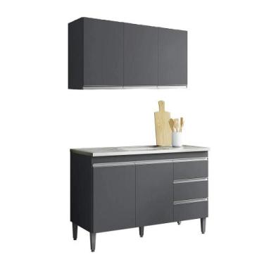 Imagem de Jogo de Cozinha Armário 120mt e Balcão Sem Tampo 120mt Andréia Cinza A
