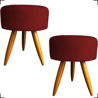 Imagem de Kit 2 Puff Decorativo Redondo Para Sala Quarto Penteadeira Pé Palito Castanho Suede Cores