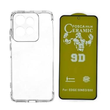 Imagem de Compátivel com Moto Edge 50 Neo - Capinha Capa Anti Impacto Shock + Película Fosca de Ceramica 9d, silicone transparente clear com bordas reforçadas e flexível