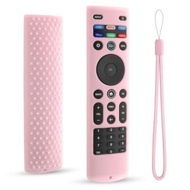 Imagem de DUOLAXMENG Capa de silicone para controle remoto Vizio XRT140, capa protetora para controle remoto Vizio Smart TV com cordão, antiderrapante (rosa)
