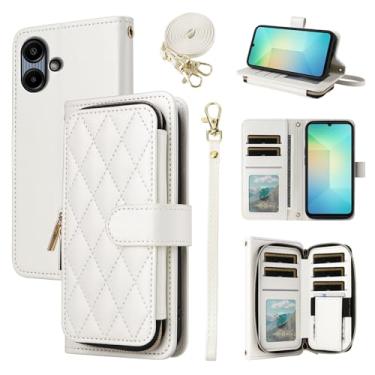 Imagem de Furiet Argyle Capa carteira para Samsung Galaxy A06 5G com alça de pulso/ombro, mais de 9 compartimentos para cartões, bolsa com zíper, capa de celular quadriculada de couro PU para Ao6 A 06 4G LTE