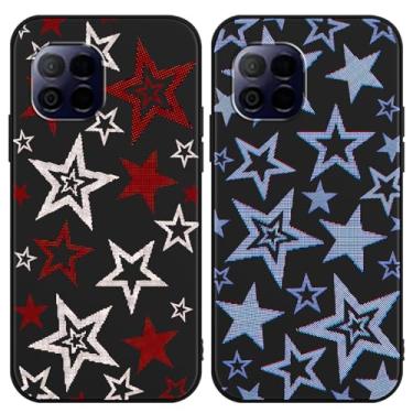 Imagem de Zrutru Pacote com 2 capas coloridas para celular T-Mobile Revvl 7 Pro 5G 17.2 cm, desenho fofo Kawaii Star Pattern Capas estéticas, capa protetora de TPU preto para meninas e mulheres