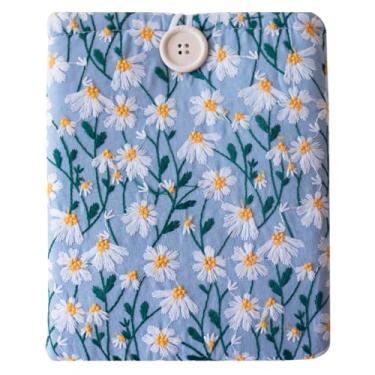 Imagem de Capa bordada para Kindle Oasis, iPad mini A17, cor Kobo Libra, Boox Go 7 - Capa acolchoada para tablets pequenos e e-Readers, feita à mão - várias cores (branco e azul - botão)