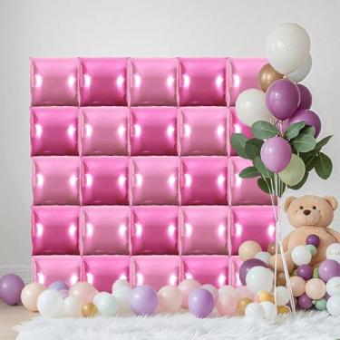Imagem de 25 peças de balões quadrados rosa metálico e magenta quente: kit de decoração de parede e arco de dupla face para despedida de solteira, noiva, chá de bebê, aniversário, festas de aniversário