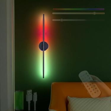 Imagem de GZZBMY Iluminação de parede LED interna operada por bateria lâmpada de parede recarregável por USB com controle remoto e interruptor de toque RGB regulável sem fio arandela de parede rotação de 350°