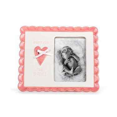 Imagem de DEMDACO Tutu Cute Collection Porta-retrato Always Keep Your Sparkle Pink Scalloped 22,3 x 20,3 cm de grés com coração e fita – Decoração inspiradora de berçário, comporta fotos de 10 x 15 cm