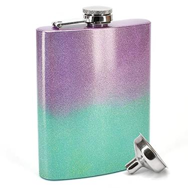 Imagem de Clear Water Home Goods - Cantil de aço inoxidável brilhante sereia holográfico de 227 g com funil - festa de casamento - padrinho - dama de honra