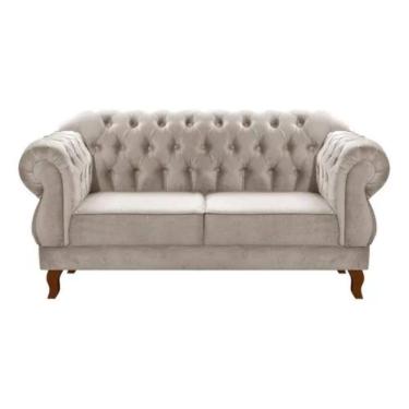 Imagem de Sofá Chesterfield 2 Lugares Duquesa Vintage Retrô Capitonê Suede Bege Claro