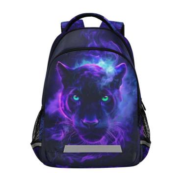 Imagem de Mochila WEVIBOFU Purple Glowing Panther Black Leopard Kids