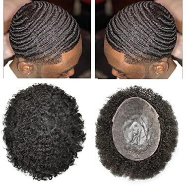 Imagem de Peruca Afro para homens negros 10 mm Weave Hair Unit Black Men's Curly Toupee 100% cabelo humano injeção completa pele PU sistema de substituição afro-americano peruca masculina milagre facial (20.3