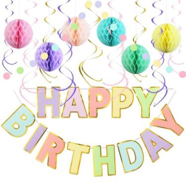 Imagem de Decorações de aniversário LITAUS Macaron Happy Birthday Pack 17