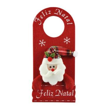 Imagem de Enfeite Decora Maçaneta Feliz Natal Pelúcia Papai Noel Gorro Xadrez 30