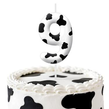 Imagem de Velas de aniversário de vaca, decoração de topo de bolo de 6 cm, decorações de aniversário de velas número 9, decorações de bolo de festa de aniversário, suprimentos de festa