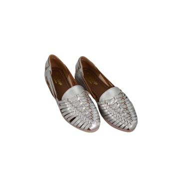 Imagem de Macarena Collection Sandálias femininas de couro para mulheres | Huarache sandálias mexicanas feitas à mão | Sandálias femininas confortáveis e elegantes 2206, Prata, 40