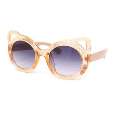 Imagem de SA106 Óculos de sol de plástico redondo para meninas, gatinho, orelhas de gato, tamanho infantil, Bege - fumê, 4 15/16" (125mm) x 2 1/16" (53mm)