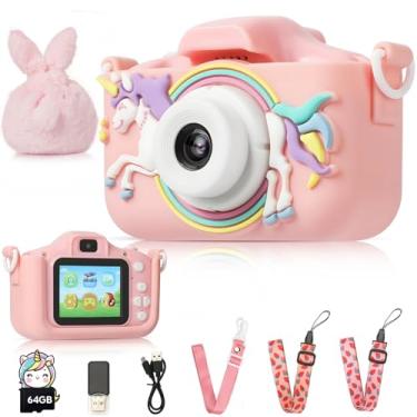 Imagem de Câmera infantil para crianças de 3 a 6 anos com capa macia de unicórnio com cartão SD de 64 GB, câmera digital infantil para meninas, câmera infantil de 3 anos, festivais de aniversário de 3 anos
