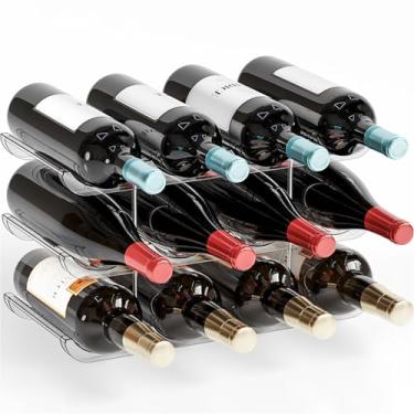 Imagem de Yieach Bancada empilhável de 3 níveis, rack de vinho resistente e durável, suporte para armário interno, organizador de garrafa de água transparente e suporte de armazenamento de vinho para despensa