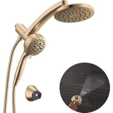 Imagem de Delta 7-Setting PivotPro Chuveiro combinado 3 em 1 com spray ProClean, Chuveiro redondo dourado escovado com spray portátil, 1,75 GPM, bronze champanhe Lumicoat 58600-CZ-PR