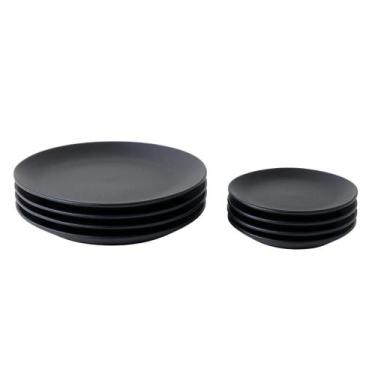 Imagem de Jogo 8 Pratos Orgânicos Raso e de Sobremesa Preto Matte Mesa - Porto B