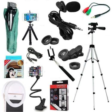 Imagem de Kit Youtuber Microfone Lapela Tripé 1,80M Câmera Celular
