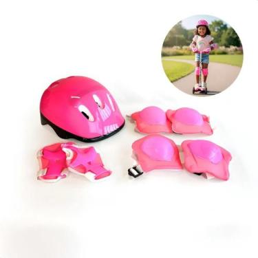 Imagem de Kit De Proteção Infantil Capacete Joelheira Luva Cotoveleira para Bike