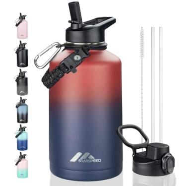 Imagem de StarSpeed Garrafa de água isolada de 2 galões com 2 tampas, 2 canudos, parede dupla, vácuo de aço inoxidável, com alça de paracord e bolsa de transporte, garrafas isoladas de boca larga para esportes ao ar livre