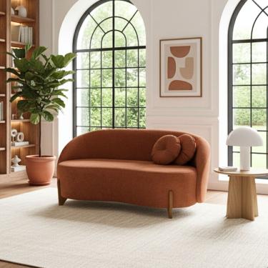 Imagem de Sofá Orgânico 2 Lugares C/2 Almofadas Curvo Sala Recepção Amsterdã Boucle Terracota - Montanari`s Decor