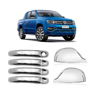 Imagem de Kit Aplique Capa Cromada Retrovisor Maçanetas Vw Amarok 2019
