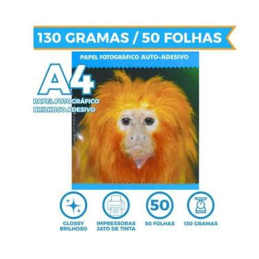 Imagem de Papel Fotográfico Adesivo A4 Glossy 130g 50 Folhas Masterprint Branco