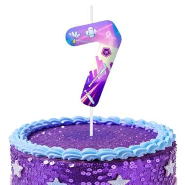 Imagem de Velas roxas de aniversário número 7, topos de bolo com tema de desenho animado para decoração de bolo para meninos e meninas, decorações de aniversário, suprimentos de festa, velas com números para