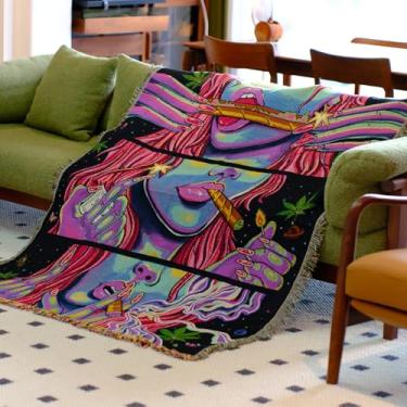 Imagem de Jhdstore Tapeçaria tecida para decoração de quarto hippie hippie tapeçaria de parede trippy para fumar acessórios de erva maconha maconha alto ST pôster trippy decoração de quarto 150 x 129 cm