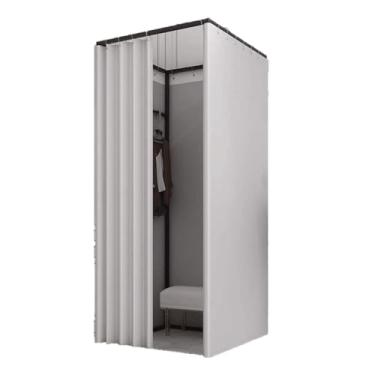 Imagem de Camarim quadrado com cortina sombreada, divisória de tela de privacidade portátil para lojas de roupas, escritórios e shoppings (branco, transparente, marrom, 85 x 85 x 200 cm)