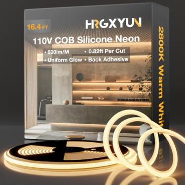 Imagem de HRGXYUN Fita De Led Cob 110 V, 5 M/16 Pés De Luz De Corda Led Branca Quente Com Cola Traseira, Luz De Corda Led Neon De Silicone Regulável Para Gabinete, Projetos De Iluminação Diy Para Escritório D