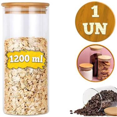 Imagem de Kit de Potes Porta Mantimento Frasco De Vidro Herméticos Tampa de Bamb