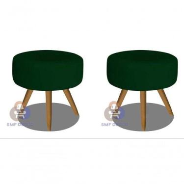 Imagem de Kit 02 Puff Redondo Pés Palito Verde Veludo - SMF DECOR