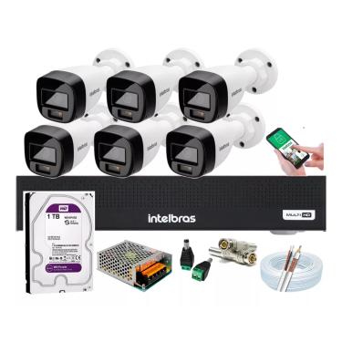Imagem de Kit 6 Cameras Intelbras 1120b  Full Color, Dvr 8 Canais C/ Hd 500 GB