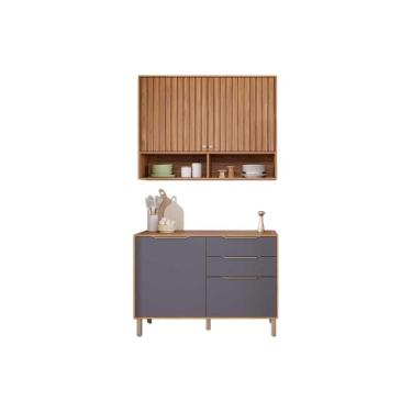 Imagem de Cozinha Modulada Completa Divina 2 Peças (1aéreo+1balcão) C2p44 Freijo-titanium - Mgm